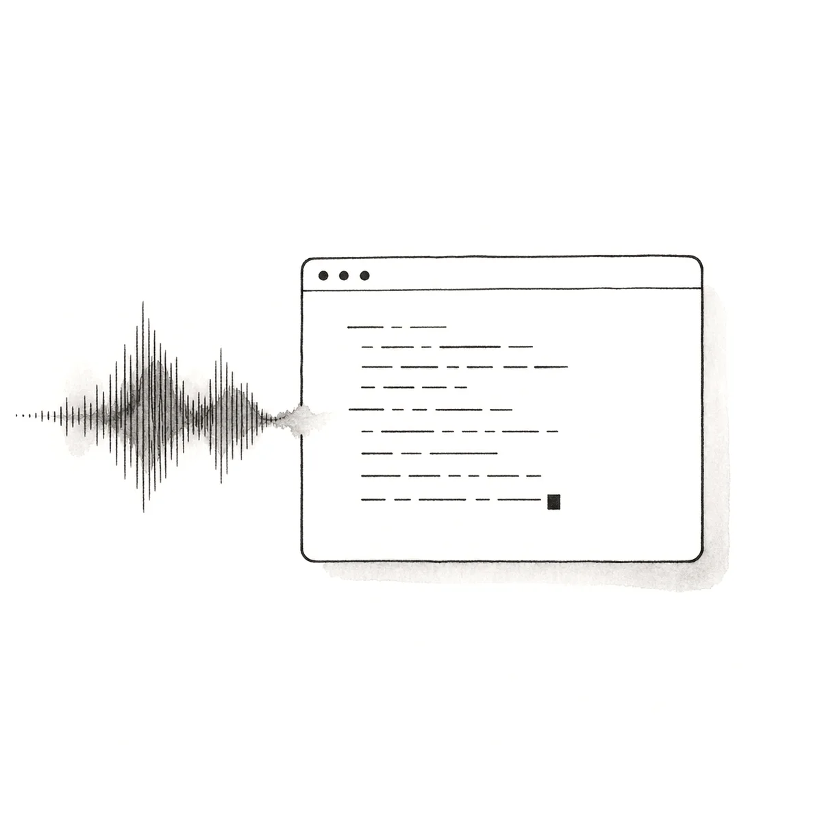 Ink illustration of a terminal window with a sound wave flowing into it